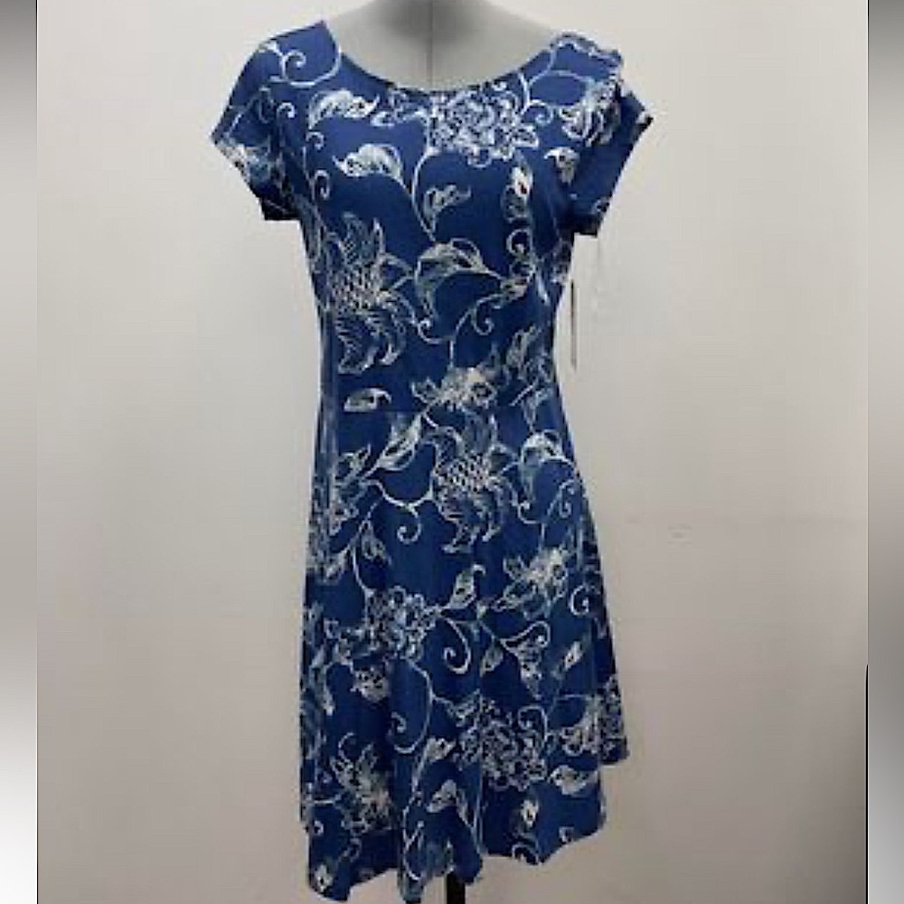 Chaps Blue and White Floral Dress
